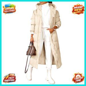Long Quilted Puffer Coat Hooded Oversized Chic Winter Jacket Classic Elegant